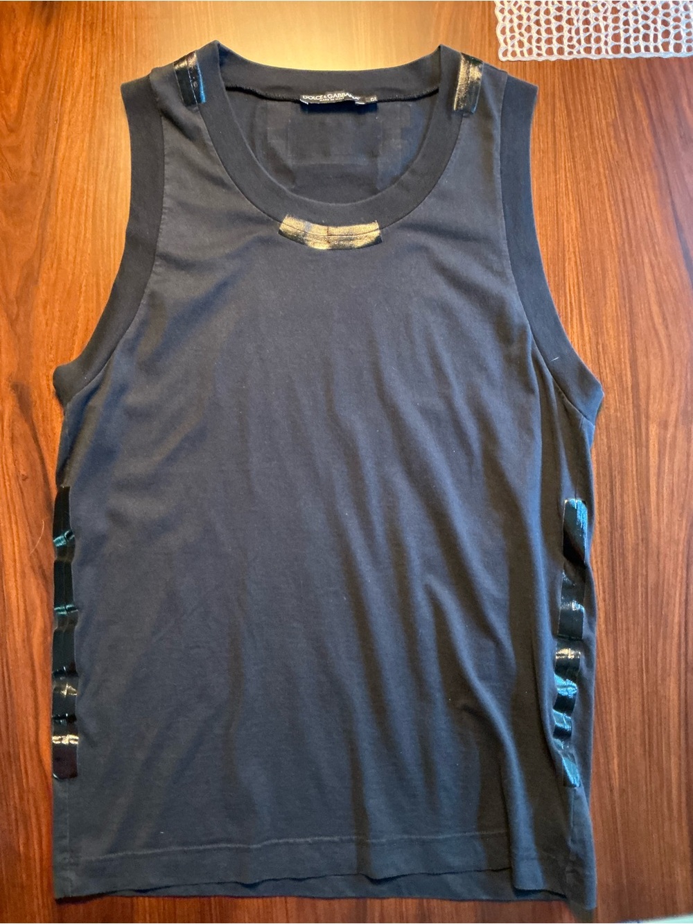 Dolce & Gabbana Black Crewneck Tee with Shiny Tab Detail